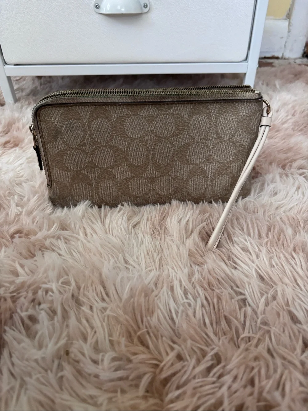 Coach Khaki/Tan Signature Canvas Wristlet with Gold Logo